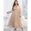 Plus Size Women's V Neck Long Sleeve Maxi Dress with Belt Flowy Elegant Floor Length Dress - 2 of 4