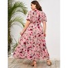 BLUEMING Summer Maxi Dress for Plus Size Women Tie Wasit Surplice Dress Flutter Sleeve A-Line Dress - 2 of 4