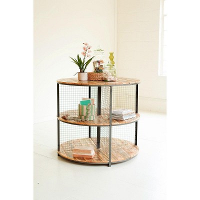 Round Iron and Wood Three-Tiered Display Unit – 36" Tall by Kalalou