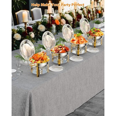 Gold Stainless Steel Round Chafing Dish Buffet Set, 4 Pack