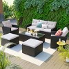 Outdoor 6-Piece Wicker Seating Set, All-Weather PE Rattan Seating Set with Coffee Table and Ottomans, Seating Chair with Cushions–Cuddlewood - 3 of 4