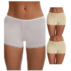 INSPIRE CHIC Women's Seamless Ice Silk Lace Trim Slip Shorts for Under Dresses Lightweight Boyshorts 3 Packs - 1 of 4