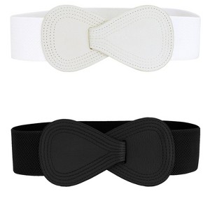 Allegra K Women's Faux Leather Interlock 8-shaped Buckle Elastic Waist Belt 2 Pcs - 1 of 4