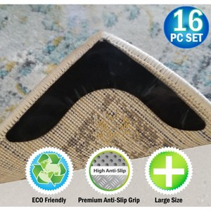 5 Star Super Deals NEW - Reusable V Shaped Corner Area Carpet Rug Grippers - Reusable Rubber Anti Curling Non Slip Skid Pads - 16pc Set - 1 of 4