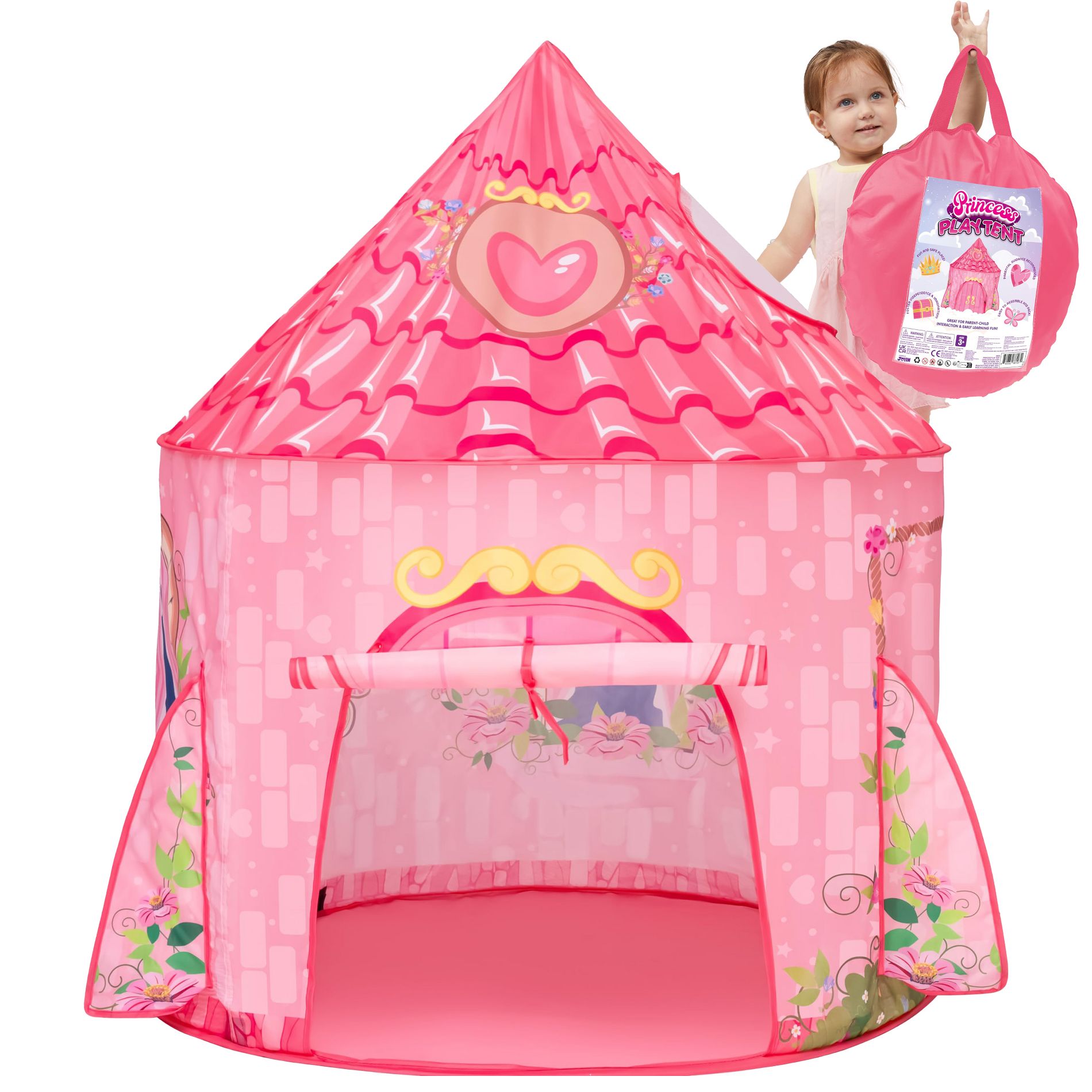 Pink Castle Princess Play Tent for Kids Toddler Girls Age 2-6, Pop Up Kids Tent  Indoor Outdoor Playhouse Tent Little Girl Christmas Birthday Gifts
