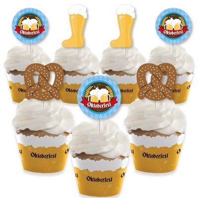 Big Dot of Happiness Oktoberfest - Cupcake Decoration - Beer Festival Cupcake Wrappers and Treat Picks Kit - Set of 24