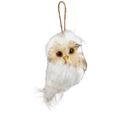 Northlight Faux Fur Owl Christmas Ornament - 6" - White and Brown
