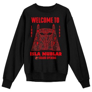 Jurassic Park Welcome To Isla Nublar Crew Neck Long Sleeve Black Adult Sweatshirt - 1 of 3