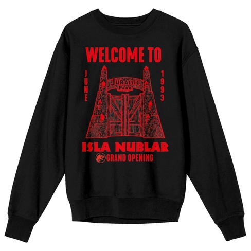 Jurassic Park Welcome To Isla Nublar Crew Neck Long Sleeve Black Adult Sweatshirt - image 1 of 3