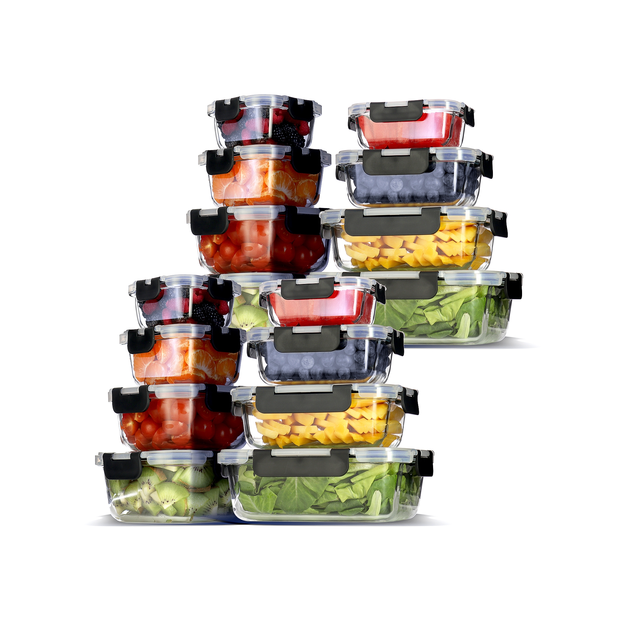 JoyTable Glass Food Storage Containers with Lids, 32PC Airtight Glass Meal Prep Containers, 16 Reusable Glass Containers with Leakproof Snap Lock Lids