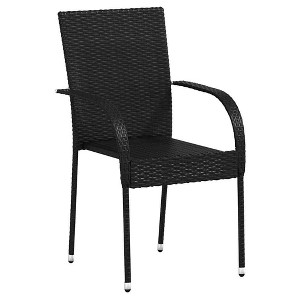 vidaXL Dining Chair Set of 4 PE rattan, powder-coated steel - Black 4 - 1 of 4