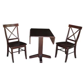 Set of 3 36" Square Dual Table with 2 Back Chairs Dining Sets Dark Brown - International Concepts