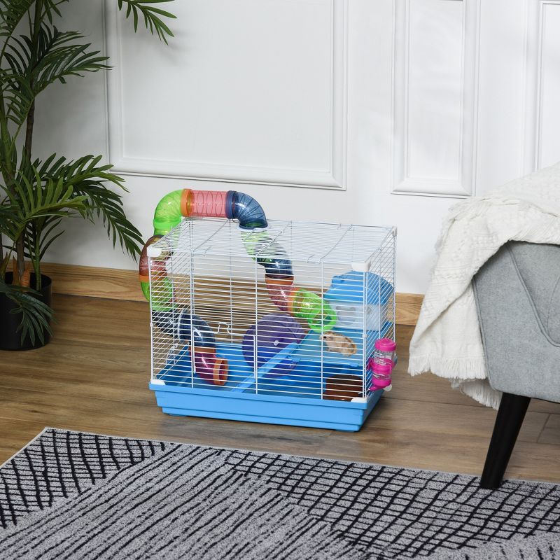 PawHut 2-Level Hamster Cage Rodent Gerbil House Mouse Mice Rat Habitat Metal Wire with Exercise Wheel, Play Tubes, Water Bottle, Food Dishes & Ladder, 2 of 8