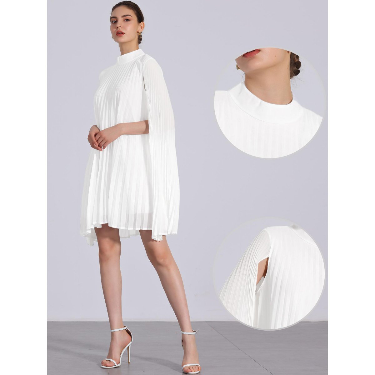 Женские платья INSPIRE CHIC Women's Loose Flowy Cloak Sleeve Cape Pleated Chiffon Dress 2 Packs White/Dark Blue Small — фото 2