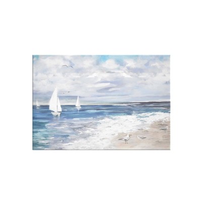 36" x 24" Sailboat Shore Scene Unframed Wall Canvas Blue - Prinz