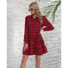 Coolmee Women's Plaid Tunic Dress Long Sleeve V Neck Loose Shirt Dress Casual Ruffle Hem Swing Babydoll Mini Dress - 4 of 4
