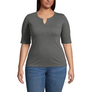 Lands' End Women's Cotton Polyester Modern Half Sleeve Splitneck - 1 of 2