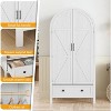 PAKASEPT 70.9‘’ Arched Wooden Armoire Wardrobe Closet with Drawers and Fluted Doors, with Light & Shelves and Hanging Rod, White - 4 of 4