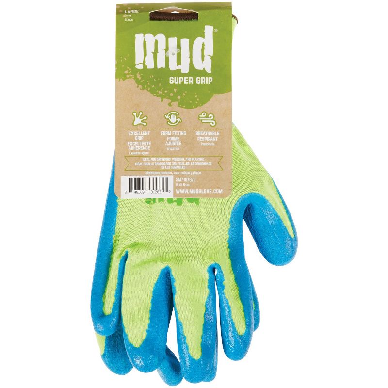 Mud Gloves  Super Grip Women's Large Latex Coated Lime Green Garden Glove SM7187G/L, 2 of 3