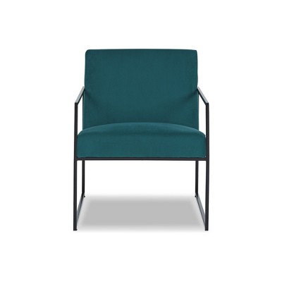 Teal Velvet and Black Metal Contemporary Accent Chair