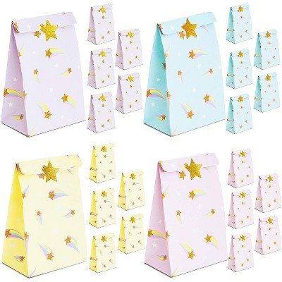 24 Pack 8.5" Rainbow Party Favor Bags with Gold Star Stickers for Gift Wrapping and Birthday Party Decorations