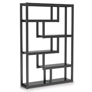 Resenkos Bookshelf, Bookcase Standing Shelf Unts,6-Tier Bookshelf, 69" Industrial Etagere Bookcase with Staggered Shelves,Black - 1 of 4