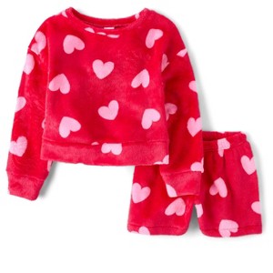 The Children's Place Girls Valentine's Day Long Sleeve Heart Fleece Pajamas - 1 of 4