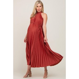 Pinkblush Rust Pleated Maternity Halter Dress - 1 of 4