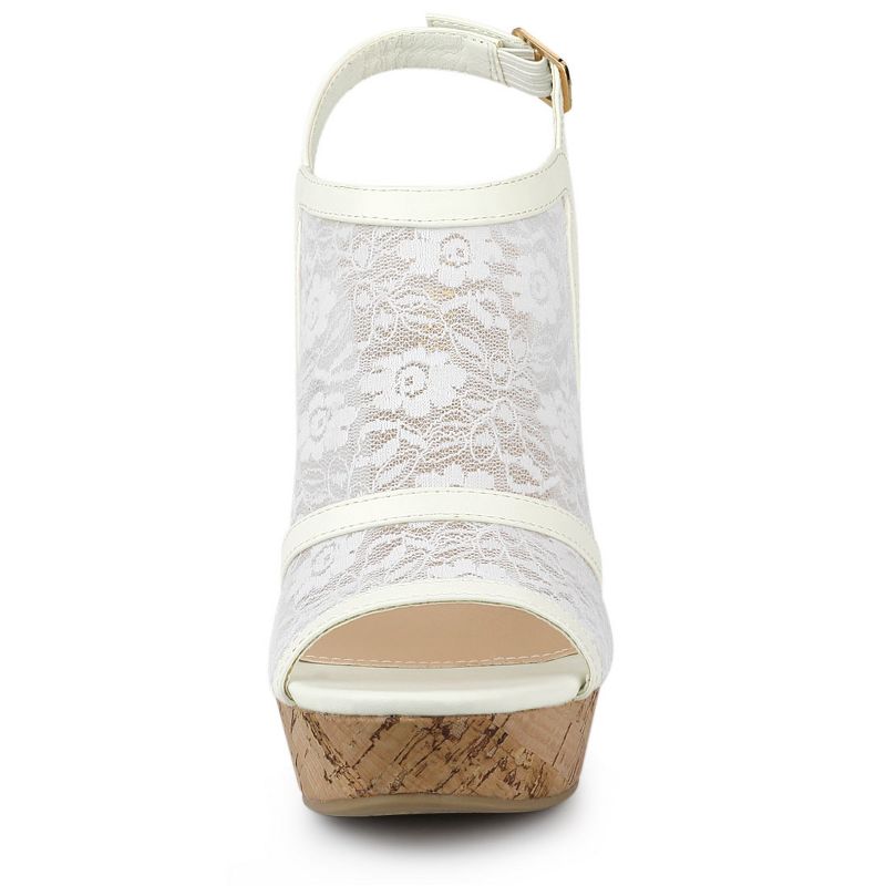Allegra K Women's Open Toe Platform Heel Lace Wedges Sandals, 2 of 8