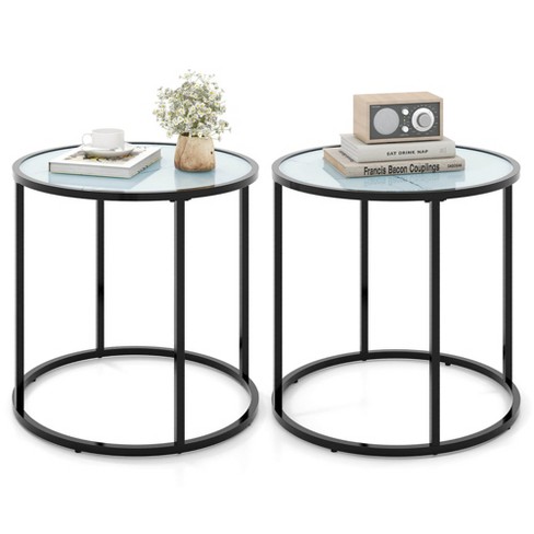 Tangkula 2PCS Glass End Table 20" Round Side Table w/ Metal Frame & Faux Marble Glass Top - image 1 of 4