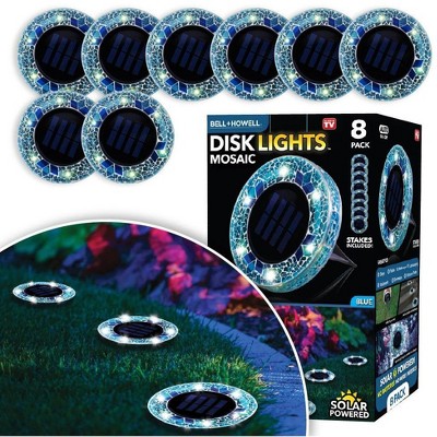 Blue Mosaic Solar Powered LED Pathway Disk Lights, Set of 8