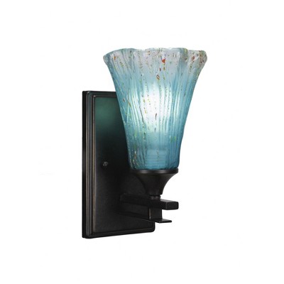 Toltec Lighting Uptowne 1 - Light Sconce in  Dark Granite with 5.5" Fluted Teal Crystal  Shade