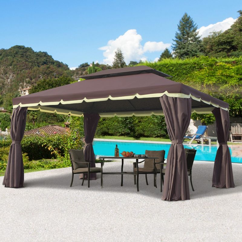 Outsunny 10' x 13' Soft Top Outdoor Patio Gazebo with Polyester Curtains & Air Netting Venting Screens & Aluminum Frame, 4 of 11