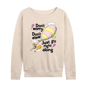 Women's - Dr. Seuss - Don't Worry Go Along Lightweight French Terry Wide Neck Long Sleeve Shirt - 1 of 4