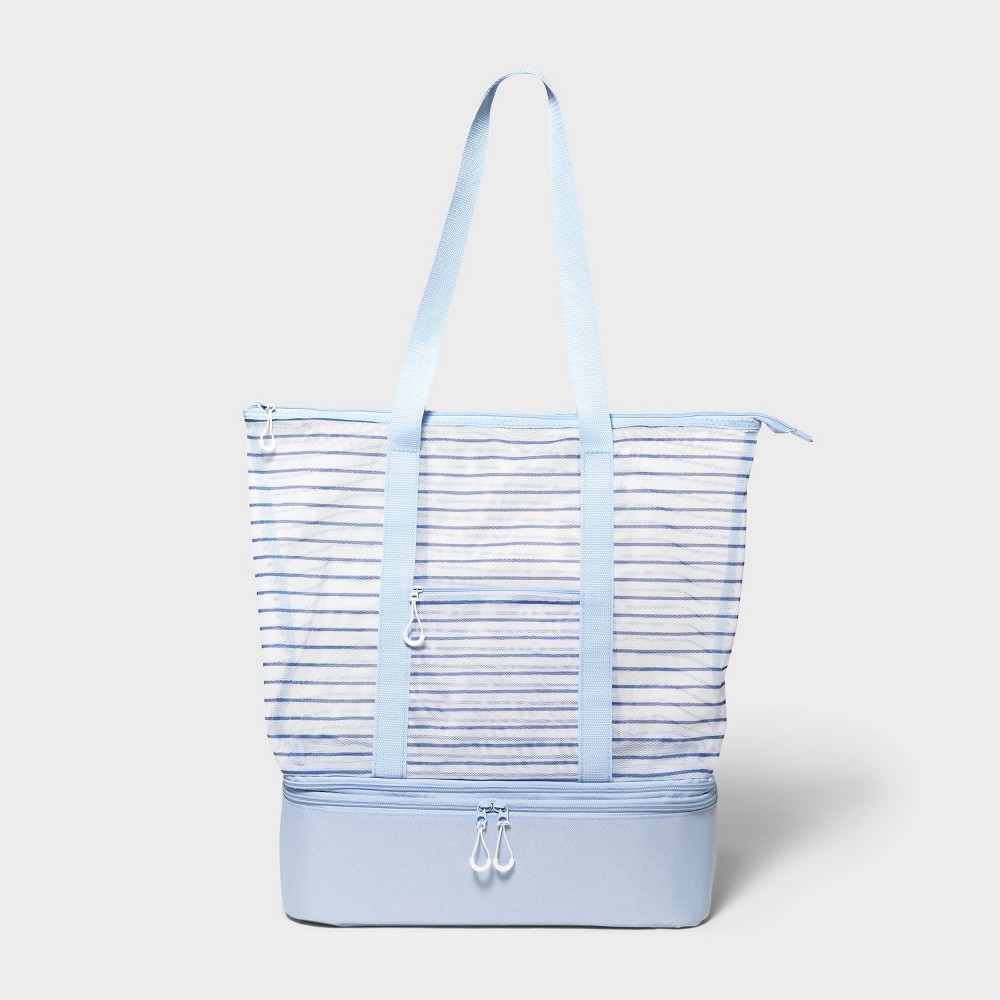 Photos - Travel Accessory Cooler Tote Blue Striped Printed Mesh - Sun Squad™ pool