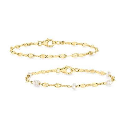 Ross-Simons 4mm Cultured Pearl and 18kt Gold Over Sterling Jewelry Set: 2 Lumachina-Chain Bracelets Size 7