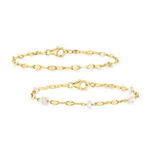 Ross-Simons 4mm Cultured Pearl and 18kt Gold Over Sterling Jewelry Set: 2 Lumachina-Chain Bracelets Size 7 - 1 of 4