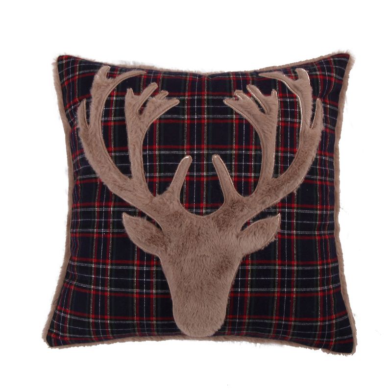 Plaid Fur - Deer on Navy Plaid Decorative Pillow - Levtex Home, 1 of 4
