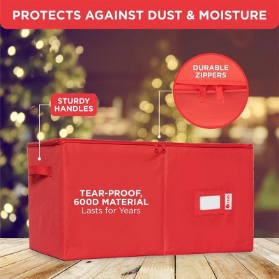 Red Polyester Christmas Ornament Storage Box with Dividers