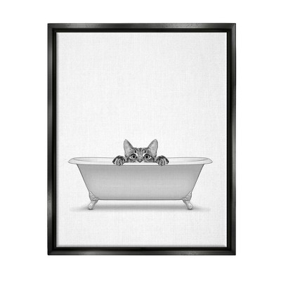 Stupell Industries Cat Peeking Bathroom Tub Framed Floater Canvas Wall Art