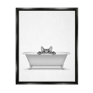 Stupell Industries Cat Peeking Bathroom Tub Framed Floater Canvas Wall Art - 1 of 4