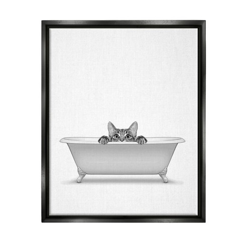 Stupell Industries Cat Peeking Bathroom Tub Framed Floater Canvas Wall Art - image 1 of 4