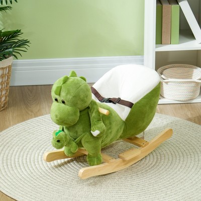 AZL1 Life Concept Rocker and Spring Horse Plush Dinosaur with Seat Belt Hand Puppet for Kids Toddlers 18-36 Months Play, Green, 26.8"*13.4"*17.7"