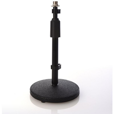 LyxPro Desktop Microphone Stand, 9”- 14” Adjustable Height Desk Mic Holder, Weighted Cast Iron Base, 3/8" - 5/8" adapter screw, Table Top Non slip Rubber Feet