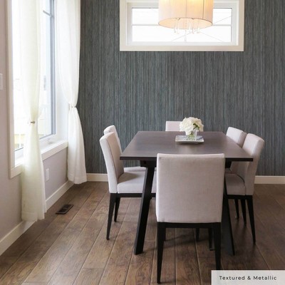 Chambray Blue Faux Grasscloth Textured Peel and Stick Wallpaper Roll