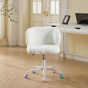 Adjustable Home Office Chair with Swivel Base, Faux Rabbit Fur Vanity Chair, Ergonomic Desk Chair with Wheels-The Pop Home - 1 of 4