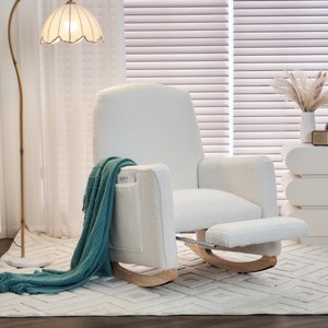 Teddy Rocking Chair with Adjustable Footrest for Living Room,Modern Rocking Chair with Wooden Legs for Bedroom,Fabric Nursery Rocking Chair-Koiai - 1 of 4