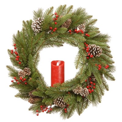24" Bristle Berry Artificial Wreath with Single Candle - National Tree Company