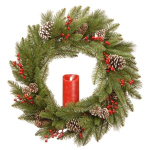 24" Bristle Berry Artificial Wreath with Single Candle - National Tree Company - 1 of 4