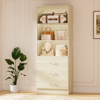 Aheaplus 71'' Tall Storage Bookcase, Bookshelf with 3-Tier Open Shelves and 3 Drawers, Wood Storage Cabinet